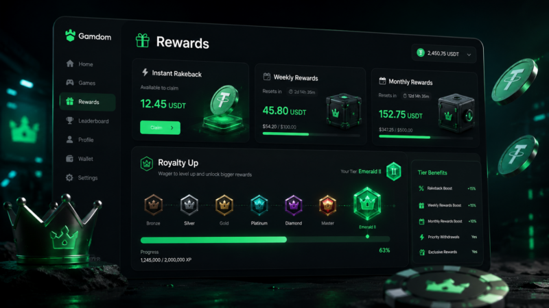 Gamdom bonus system with rakeback and loyalty rewards